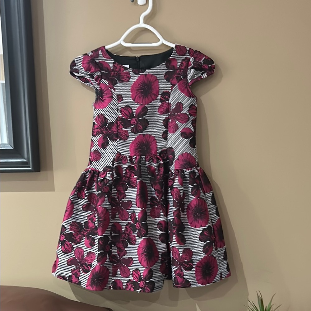 Floral Pink and Black Kids Dress